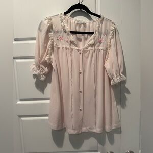 Vintage Miss Elaine Blush Pink Cottagecore Sleep Blouse Grannycore Size Medium